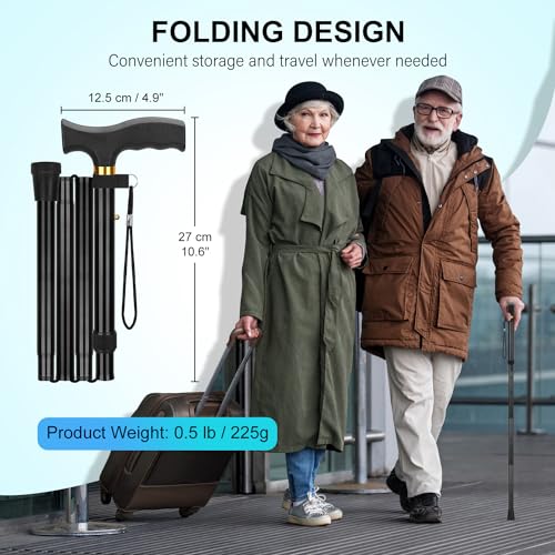 supregear Folding Cane, Lightweight 5-Level Adjustable Walking Stick with Wrist Strap and T-Handle, Portable Mobility Aid for Elderly and Disabled Men and Women - color: Black