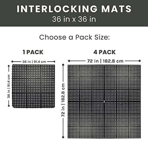 Envelor Interlocking Rubber Floor Tiles with Drainage Holes Anti Fatigue Garage Floor Mat Non Slip Wet Area Mat for Bar, Kitchen, Restaurant, Outdoor, Modular Snap Together 4-Pack, 36 x 36 inches