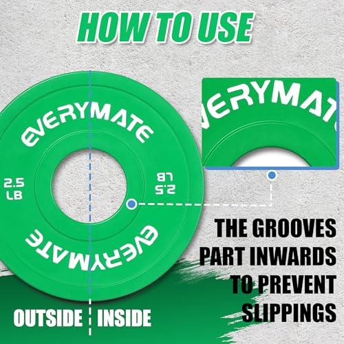 EVERYMATE Change Weight Plates 1.25LB 2.5LB 5LB Set Fractional Plate Olympic Bumper Plates for Cross Training Bumper Weight Plates Steel Insert Strength Training Weight Plates - color: 18.5LB (0.5+1.25+2.5+5) x2
