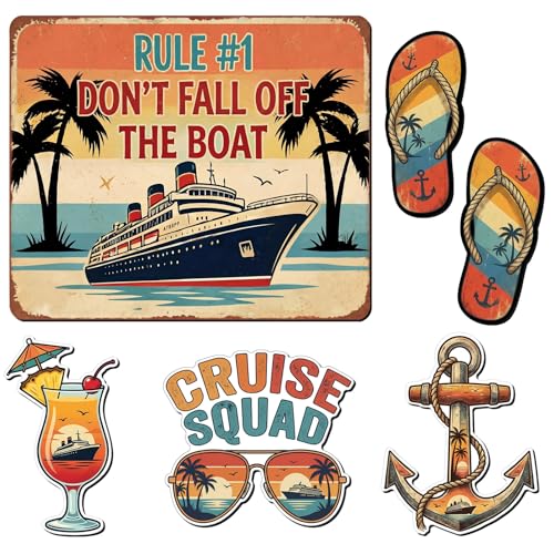 Kanayu 6 Pcs Retro Tropical Cruise Door Decorations Magnetic Large Sea Navigation Ship Decorations Magnets Nautical Anchor Cruise Decor Car Fridge Magnet Decal for Carnival Stateroom Door - style: Retro