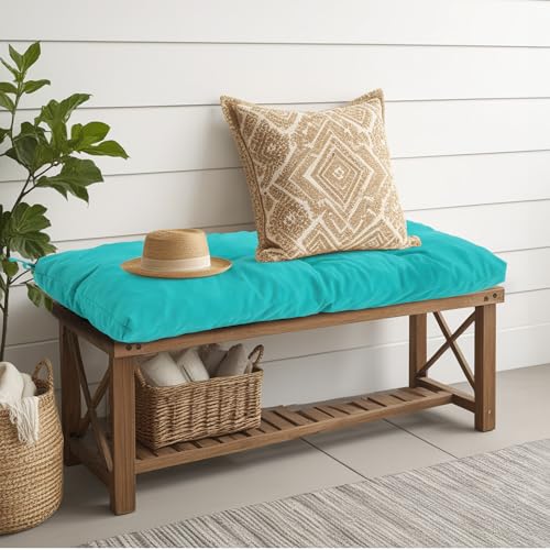 Outdoor Bench Cushion Waterproof, Tufted Bench Seat Cushion | 36 x 15 Inch Patio Wicker Indoor Seat Pads for Outside Garden Patio Balcony, Blue - color: Peacock Blue, size: 36x15 Inch