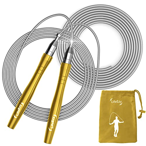 Jump Rope, High Speed Weighted Jump Rope - Premium Quality Tangle-Free - Self-Locking Screw-Free Design - Jump Ropes for Fitness - Skipping Rope for Workout Fitness, Crossfit & Home Exercises - color: Yellow