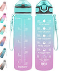 Enerbone 32 oz Drinking Water Bottle with Times to Drink and Straw, Motivational with Carrying Strap, Leakproof BPA & Toxic Free, Ensure You Drink Enough Water for Fitness Gym Outdoor - color: Green-Purple