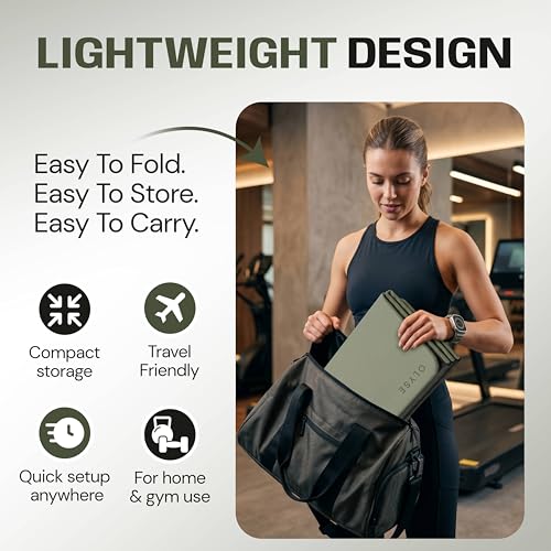 OLYSE Foldable Yoga Mat, Extra Thick 12mm, 7-Fold, Non-Slip, for Yoga, Pilates, Stretching, HIIT & Home Workout, Green