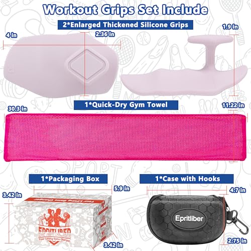 Large Anti-Slip Gym Workout Grips for WeightLifting,Silicone Hand Protector | Gym Towel,Storage Case,Ergonomic Rubber Gym Gloves for Men Women,Gym Hand Palm Protection Pads for Dumbbell,Barbell,Rypt - color: Pale Pink