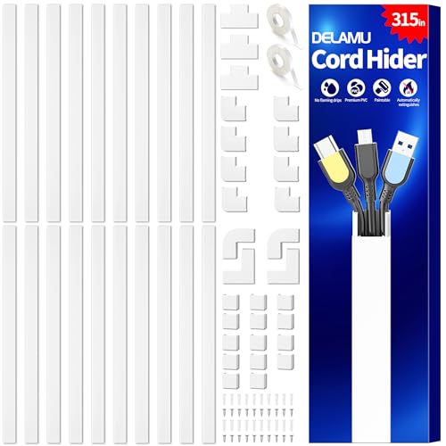 Delamu Cord Hider, 315in Wire Covers for 2-3 Cords on Wall, Premium Cable Hider Cord Covers for Wires on Wall, Cable Management Wire Hiders for TV, Cable Raceway Kit, L15.7X W0.95x H0.55in, White - color: White, size: 315in L x 0.95in W x 0.55in H