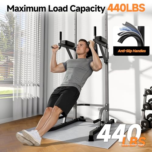 Power Tower Pull Up Station with Arm Rests Back Pad and Flared H-Shaped Base - color: Black