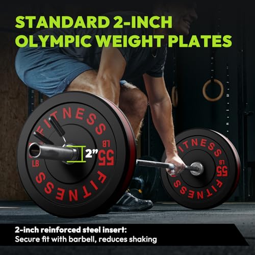 HANDBODE 2-Inch Weight Plates High Bounce, Olympic Bumper Plate Set 45/100/160/190/260/300lb, Colored Weight Plates Set for Home Gym, Barbell Weights Rubber Strength Training Plate for Weight Lifting - size: 160 lb Set (Pair of 10, 15, 25, 30 lb), style: