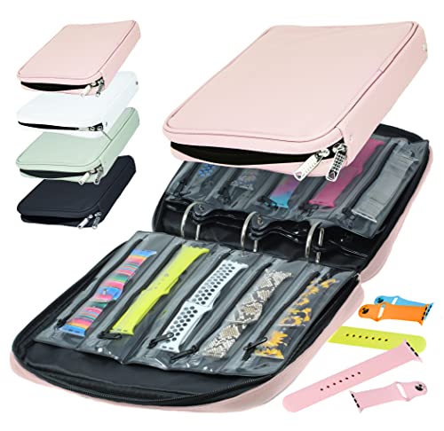 Skywin Watch Band Holder for Apple Watch Bands - An Apple Watch Band Case Organizer with a Band Capacity and Zippered Compartment Sleeves - color: Pink