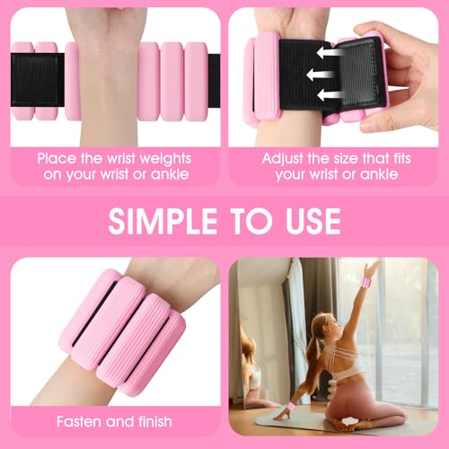 Wrist Weights Set of 2, Wearable Wrist Ankle Weights for Women & Men, Silicone Weighted Bangles Adjustable Arm and Leg Weights for Walking Yoga Pilates Running Dance Gym 2lb - color: Pink