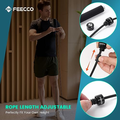 FEECCO 1/2 lb Weighted Jump Rope for Boxing, Cardio, Crossfit Workout, 8~11ft Range Adjustable Length Steel Ropes with Ball Bearings and Metal Handles, Suitable for Men and Women - color: 9'2" TPU Rope for Under 5'9.5''