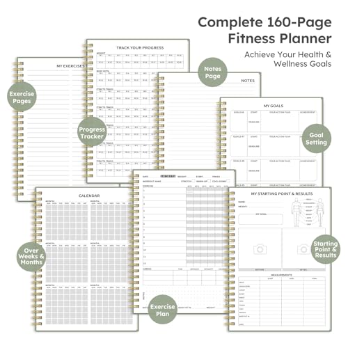 Fitness Workout Journal for Women & Men, A5(5.5" x 8.2") Workout Log Book Planner for Tracking, Progress, and Achieving Your Wellness Goals - Green - color: a.Green