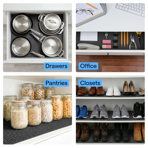 GORILLA GRIP powerGRIP Drawer Shelf and Cabinet Liner, Thick Strong Hold, Non-Adhesive Liners Protect Kitchen Cabinets and Cupboard, Bathroom Drawers, Easy Install, Breathable Mat, 12" x10', Charcoal - color: Charcoal, size: 12" X 10', style: 12" x 10'