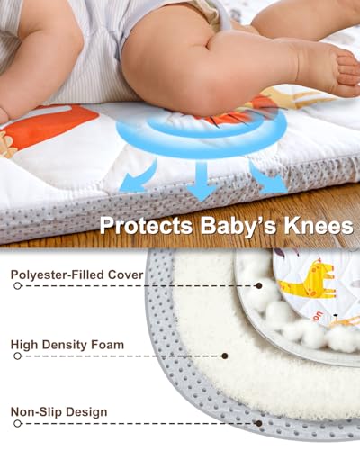 Baby Play Mat, 50x50 Playpen Mat with Machine Washable Cover | Removable, Thicken Cushioning Playmats for Baby, Non-Slip Bottom, Easy to Clean for Infants, Animal - color: Animal, size: 50" X 50"