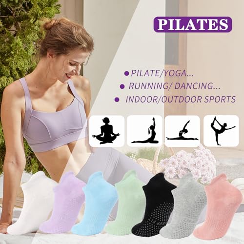 loudashuaiqi Grip Pilates Socks Non Slip Athletic Yoga Socks with Grips for Women Grippy socks for Hospital Workout Barre - style: Black/White/Grey
