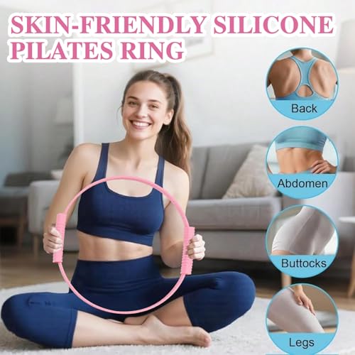 13 PCS Pilates Equipment Kit for Women,Pilates Ring and Ball Set with Resistance Bands,Core Sliders, Socks, Bag & Guide for Starter Home Workout Fitness Gym Essentials - color: Pink