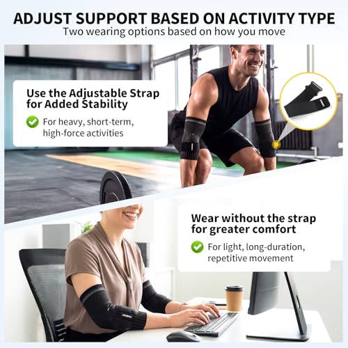 CAMBIVO 2 Pack Tennis Elbow Brace, Dual Gel Pad Compression Sleeve, Black | Adjustable Strap, Targeted Relief for Tendonitis, Golfer‘s Elbow, Breathable Knit, Daily Wear, Non-Slip Fit, for Men Women - color: Black, size: Large