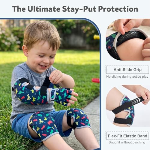 Soft Toddler Knee Pads and Elbow Pads Set with Bike Gloves | Non-Slip Toddler Knee Pads for Boys Girls 2-4 Years, Breathable Kids Protective Gear for Balance Bike, Scooter, Bicycle - color: Blue