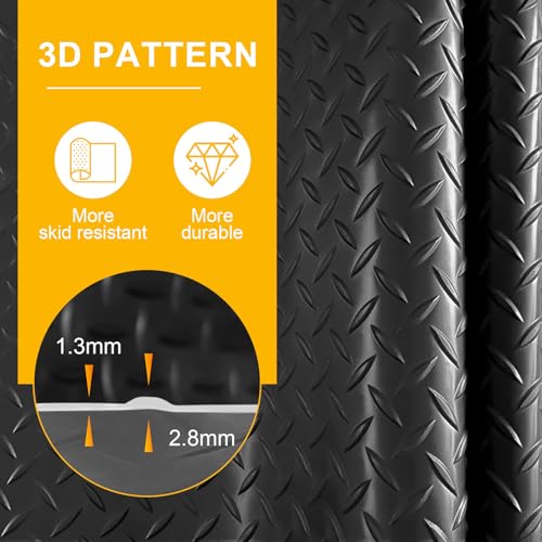 Grandroad auto 8x20 FT Garage Floor Mat, 2.8mm Thickened Flooring Roll for Under Car Diamond Plate PVC Rubber Mat with 20 Pcs Tapes, Non-Slip Floor Mat for Garage, Warehouse, Gyms, Trailer, Black - color: Black, size: 8×20FT
