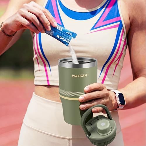 VALESKA Protein Shaker Bottle | 20oz Insulated Stainless Steel Protein Shaker, BPA Free, Leak Proof, Dishwasher Safe, Perfect for Protein Shakes and Pre Workout | Green - color: Green, size: 20 Ounces
