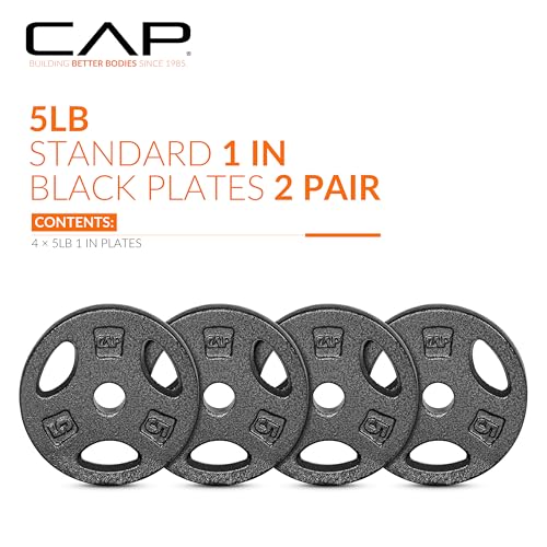 CAP Barbell Standard 1-Inch Grip Weight Plates - color: Black, size: 5 lbs Plate Pack (x4)