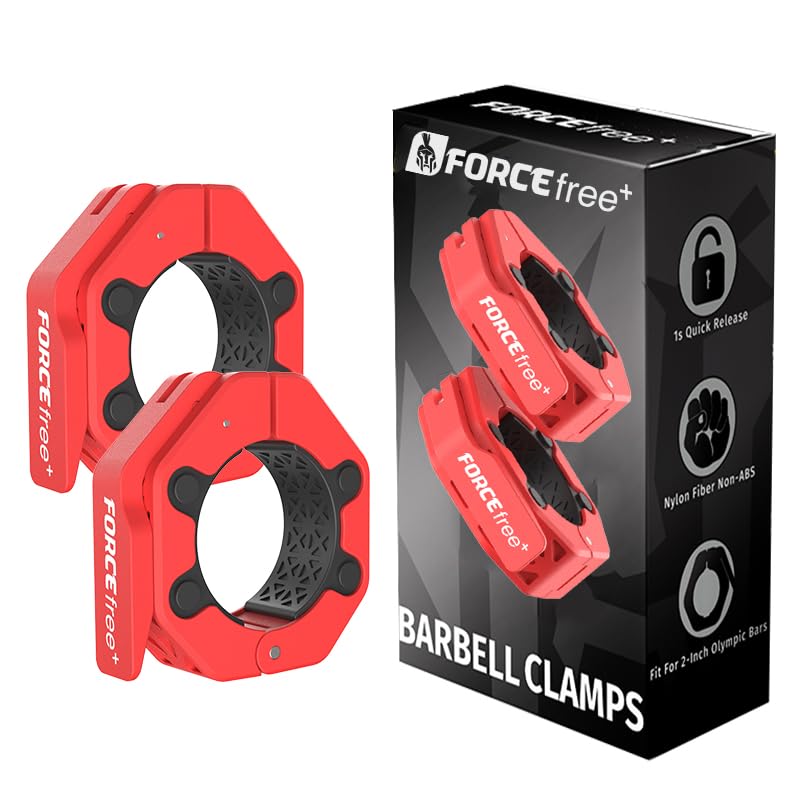 Forcefree+ Quick Release Barbell Collars - Slim Design, Non-Slip Secure, High-Strength Durable, Metal Linkage - Fits 2-Inch Olympic Bars - style: NO-MAG RED