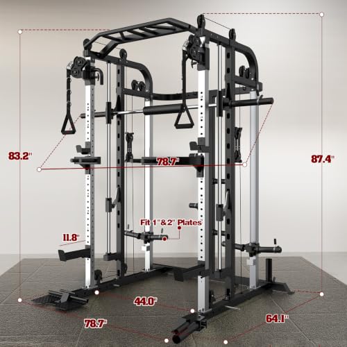 Smith Machine, Multifunctional Power Cage Rack with Smith Bar and Cable Pulley System, and LAT Pull Down Machine for Home Gym… - style: Power Cage with Landmine and Dipbar