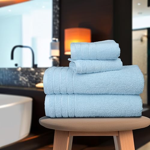 Tens Towels Pack of 8 Towels Set, 2 Extra Large Bath, 2 Hand, 4 Washcloths, 100% Cotton, Lighter Weight, Quicker to Dry, Super Absorbent, Perfect for Bathroom, Sky Blue - color: Sky Blue