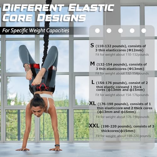 Heavy Duty Bungee Fitness Set – Professional 4D Bungee Resistance Band for Home Gym, Yoga & Air Dance – Adjustable Harness with 360° Rotational Device,Includes Workout Guide - size: XL(176-198 pounds )