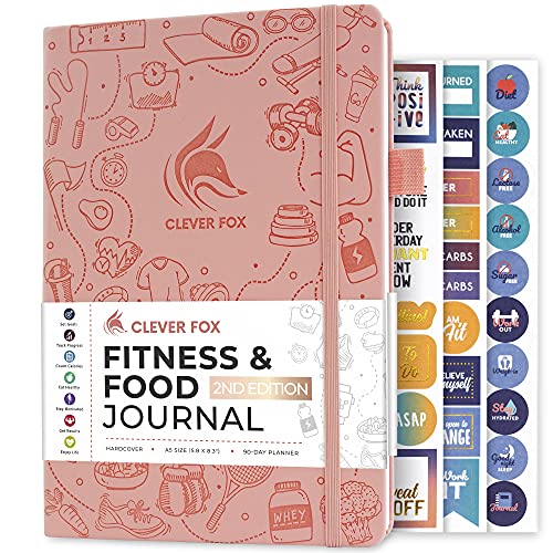 Clever Fox Fitness & Food Journal, Workout Planner, 5.8"x8.3" Light Pink | Lasts 3 months, undated hardcover exercise & weight loss journal for women, gym, diet, meal tracker, calorie counter book - color: Light Pink, size: A5 (5.8'' x 8.3'')