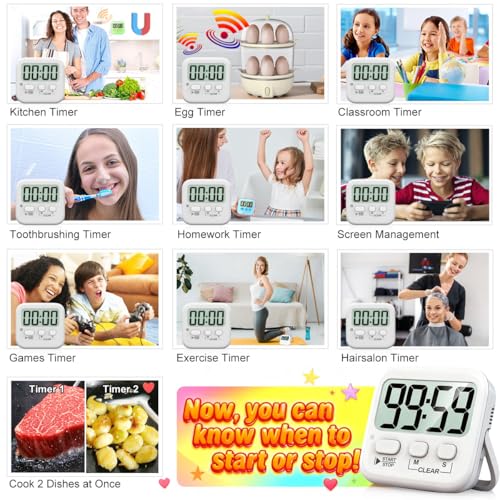 Antonki 2 Pack Digital Timer for Kids, Magnetic Countdown Kitchen Timers for Cooking, Egg, Classroom, Teacher, Exercise, Study, Oven - Battery Included - color: Pure White *2