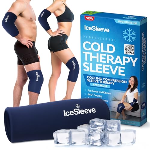 IceSleeve Elbow & Knee Ice Pack Wrap, Reusable Ice Sleeve for Arm & Leg, Flexible Gel Ice Pack for Knee Injuries, Tennis Freeze Sleeve Elbow Compression Wrap, Cold & Heat Therapy, Blue SM 1 Pack - color: Blue, size: Small/Medium