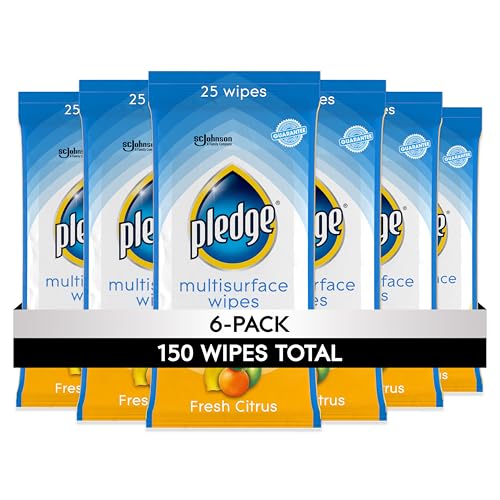 Pledge Multi-Surface Furniture Polish Wipes, Works on Wood, Granite, and Leather, Cleans and Protects, Fresh Citrus - Pack of 6 (150 Total Wipes) - size: 25 Count (Pack of 6)