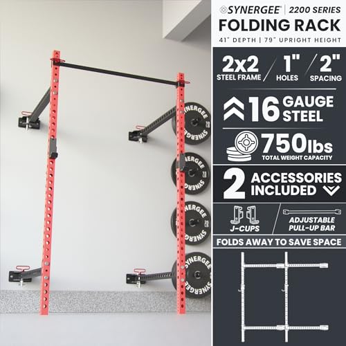 Synergee 2200 Folding Rack – 750 lb Capacity Power Cage - color: f) Red 79" x 41"