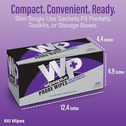 WIPESPLUS Thermometer Probe Wipes – 70% Isopropyl Alcohol Wipes Individually Wrapped for Home Kitchen and Restaurants – 100 Count Box (10 Packs) - size: 100 Count (Pack of 10)