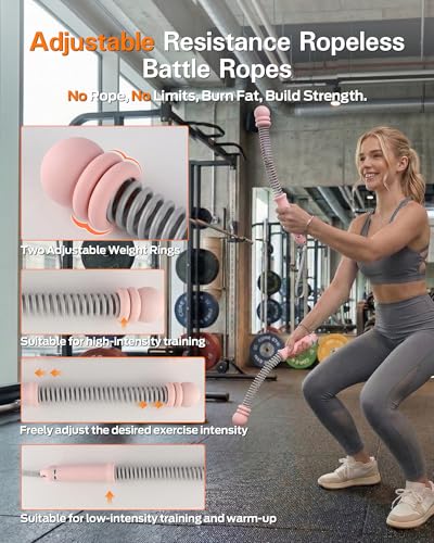 VividPulse Pink 2PCS Weighted Ropeless Battle Ropes for Home Gym - Portable & Quiet Training Rope for HIIT, Strength & Low-Impact Cardio - Full Body Workout Equipment for Men & Women - color: Pink
