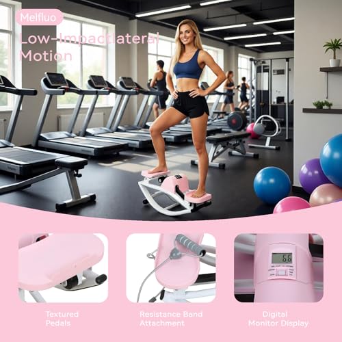 Rock Stepper with Resistance Bands - Ultra-Quiet Hydraulic Lateral Stepper, Fully Assembled Side to Side Step Rocker for Home Office, 250LBS Capacity - color: Pink