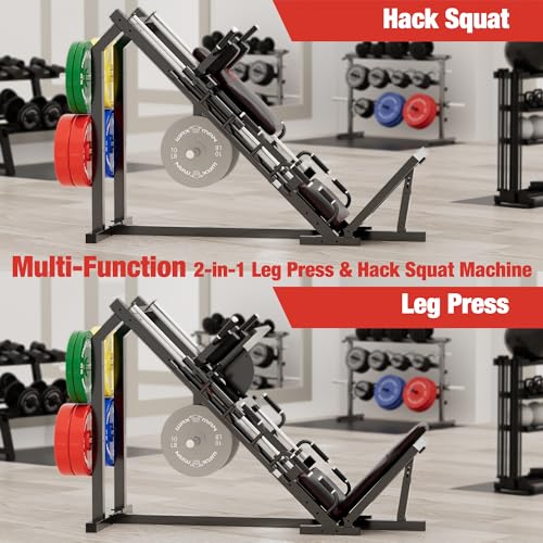 Waxman Leg Press Hack Squat Machine Combo, 2-in-1Leg Exercise Machine with Linear Bearing, Special for Lower Body with Weight Storage for Quads, Hamstring