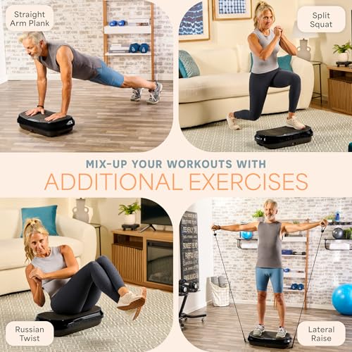 Lifepro Waver Mini Vibration Plate Exercise Machine with Resistance Bands | Compact Design, 99 Speed Levels, 10 Presets, Non-Slip Surface — Vibration Plate for Lymphatic Drainage, Full Body Workout - color: Black