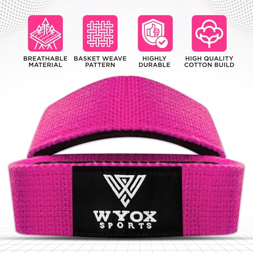 WYOX Figure 8 Lifting Wrist Straps for Weightlifting – Heavy Duty Padded Neoprene Wrist Support, Powerlifting & Strength Training Lift Straps for Deadlifts, Pull Ups, Rows, Shrugs, Gym Training Hand Grip Support for Bodybuilding - color: Pink, size: Stand