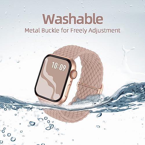 4 Pack Braided Stretchy Bands Compatible with Apple Watch 40mm 41mm 38mm 42mm 44mm 45mm 46mm 49mm Women Men, Breathable Nylon Elastic Daily Use Straps for iWatch Series 11/10 9 8 7 6 5 4 3 SE/Ultra 2 - color: Black/Starlight/Nude Pink/Smoke Violet, size: