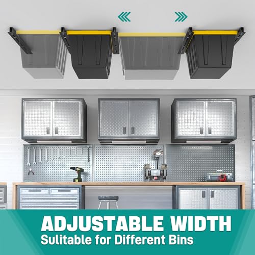 EVERHANGER Ceiling Storage Rack, Heavy Duty Overhead Garage Storage Rack, Adjustable Ceiling Bin Storage System, 6 Sets for 5 Bins, 26 Inch - style: For 5 Bins