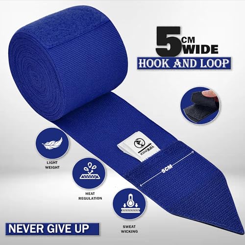 KOMBAT USA 180" Boxing Wraps for Men & Women – Hand Wraps for Boxing Gloves, Muay Thai Wraps, Vendas para Boxeo, Thumb Loop, MMA & Kickboxing Hand Wraps Boxing Training Gear - color: Pack of 3 Blue