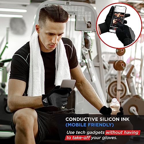 RDX Weight Lifting Gloves Gym Workout, Full Finger Touch Screen, Breathable Anti Slip Padded Palm Protection, Fitness Strength Training Powerlifting HIIT WOD Exercise, Men Women Home Gym Cycling - color: BLACK, size: Medium