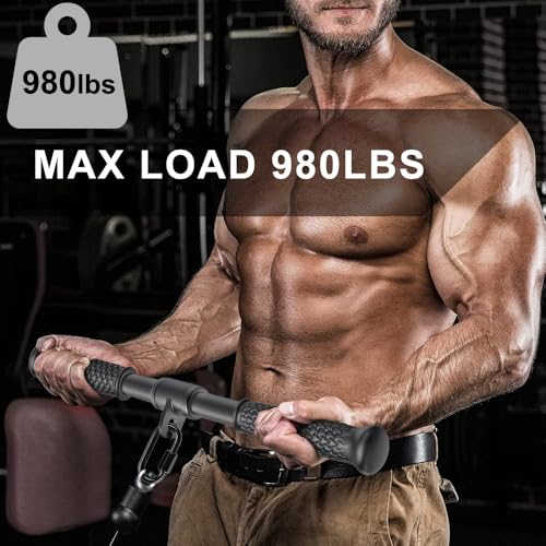 SELEWARE Rotating Straight Bar, Tricep Rope, Double D Row Handle, Rotating V Handle, Cable Machine Attachment with Non-Slip Soft Rubber Grip, Universal Attachment for Cable Machines - color: 18" Black Rotating Straight Bar W/ Flat Rubber Handle