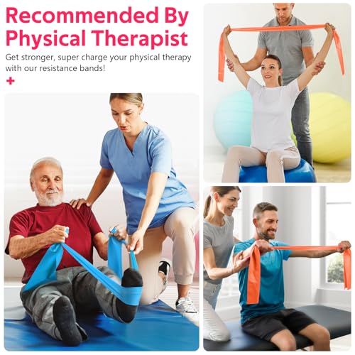 Resistance Bands for Working Out, Exercise Bands for Physical Therapy, Stretch, Recovery, Pilates, Rehab, Strength Training and Yoga Starter Set - color: Blue, Orange, Black, size: 4.9FT