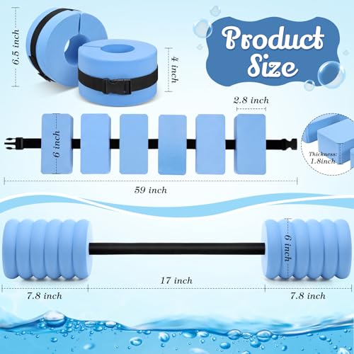 Soulchen Pool Exercise Set Including Long Aquatic Exercise Dumbbells,Pool Ankle Weights,Swim Belt,Water Aerobics Water Aerobics Equipment Set for Full Body Swim Training Kit - color: Blue, size: Large