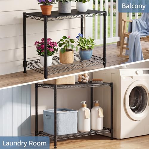 DUMOS 2-Tier Metal Wire Storage Shelves, Adjustable Standing Storage Rack Shelf, Heavy Duty Steel Shelving Unit Organizers for Kitchen Bathroom Pantry Garage, 23.1" Wx13.1 Dx22.2 H, Black - size: 2 Tiered-22.1"H without wheels
