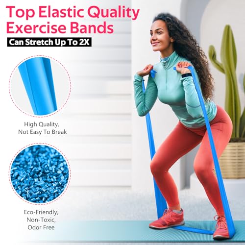 Resistance Bands for Working Out, Exercise Bands for Physical Therapy, Stretch, Recovery, Pilates, Rehab, Strength Training and Yoga Starter Set - color: Blue, Orange, Black, size: 4.9FT