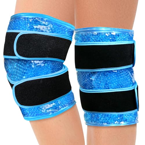 Knee Ice Pack Wrap 2 Pack for Pain Relief Reusable Gel Ice Wrap for Leg Injuries Swelling Knee Replacement Post-Surgery Recovery Adjustable Cold Compression Therapy Wrap for Arthritis - color: Blue-2 Pack